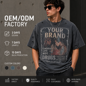 เสื้อยืดผู้ชายสไตล์วินเทจ OEM ODM ลุคขาดรุ่ย ซักฟอก แต่งรูขาดแบบแฮนด์เมด พิมพ์ลาย<span class=keywords><strong>โปสเตอร์</strong></span>ภาพคน ทรงโอเวอร์ไซส์ สไตล์กรันจ์ สตรีทแวร์ - Product Image 1