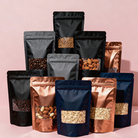 Sacs d'emballage Doypack de qualité alimentaire, thermoscellables, à fermeture éclair, en aluminium, en mylar, avec encoche de déchirure, noir mat, debout, en gros