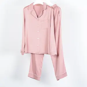 Hot Sale Family Satin Nylon Pyjama Set 2 Piece Satin Silk Cheap Pajama Sets Casual Full Length YARN DYED Solid Pattern
