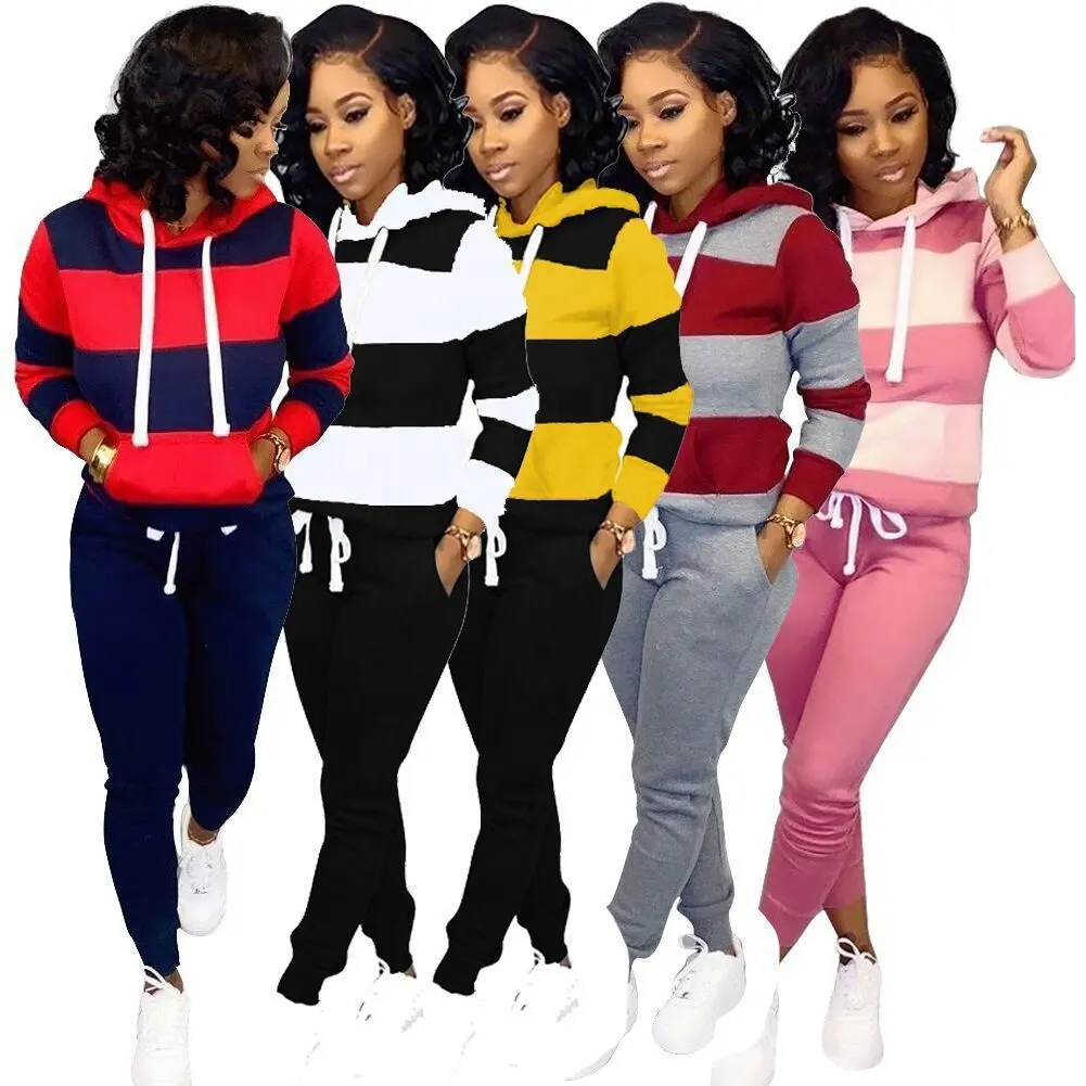 Wholesale Winter Sports Clothing Women's Two Pieces Long Sleeve Hoodie Sweatshirt and Pants Tracksuit Outfits Set