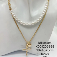 Collier à breloques en forme de croix superposée plaqué or XUPING, imitation perle, chaîne à maillons, style religieux, unisexe pour homme/femme