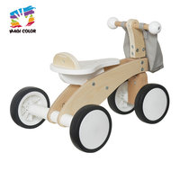 Vélo d'équilibre en bois à 4 roues pour tout-petits avec panier de rangement – Peinture écologique, sûr et stable, pour l'apprentissage de la conduite, adapté aux enfants de 2 à 10 ans