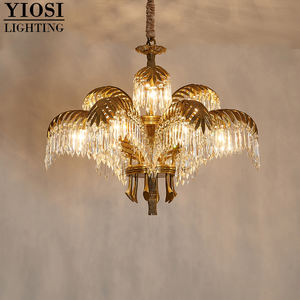 Plafonnier en cristal et laiton au Design moderne, composé de 12 motifs de feuilles, luminaire décoratif d'intérieur, idéal pour un salon - Product Image 4