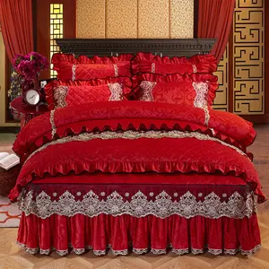 Conjunto de cama king queen com saia camadas camadas, cama bordada com estampa de cama