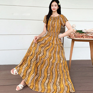 Abito Lungo Bohémien Africano da Donna, Elegante <span class=keywords><strong>Vestito</strong></span> a Strati con Maniche Corte e Stampa Etnica, Ideale per le Vacanze - Product Image 5