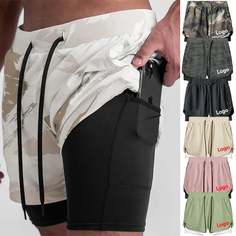 2023 Camo Quick Dry Jogging Shorts 2 In 1 Sporthalle Laufen Athletic Shorts Workout Herren Gym Short Mit Compression Liner