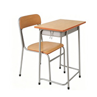 Ensemble de bureau et chaise d'école moderne et durable à structure KD avec cadre en acier et plateau de rangement en contreplaqué