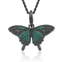 Collier pendentif mini papillon glacé, micro-pavé CZ coloré, bijoux hip-hop en gros
