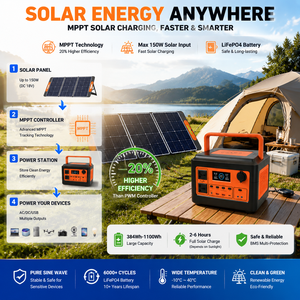 Station d'alimentation portable 600W <span class=keywords><strong>1100W</strong></span>, générateur solaire LiFePO4 avec contrôleur MPPT pour la maison, le camping, les camping-cars et les situations d'urgence - Product Image 3