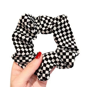 <b>Black</b> And White Checkered <b>Scrunchie</b> Fabric Hair Tie Casual Geometric Headdress - Product Image 5