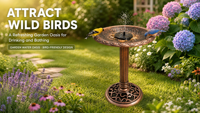 Fontaine à eau pour oiseaux écologique et durable à énergie solaire, bol sur piédestal en bronze antique, mangeoire pour oiseaux sauvages autoportante, pompe extérieure