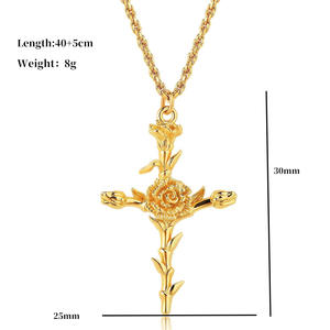Collar <span class=keywords><strong>de</strong></span> Joyería con Cruz y Flor, Diseño Delicado y Moderno, Chapado en Oro <span class=keywords><strong>de</strong></span> 18K sobre <span class=keywords><strong>Cobre</strong></span>, Ideal para Regalo <span class=keywords><strong>de</strong></span> Cumpleaños - Product Image 5