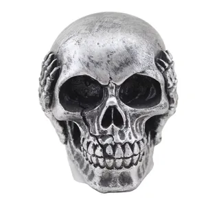 Resin Statue with Hand Ornaments Skeleton Ghost for Halloween Decor Human Head Sculpture Bone