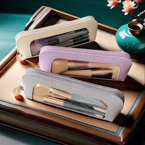 Portable <b>Makeup</b> <b>Brush</b> Storage Bag PU Leather Transparent Zipper Medium Capacity Home Storage Dustproof Cosmetic <b>Case</b> - Product Image 3