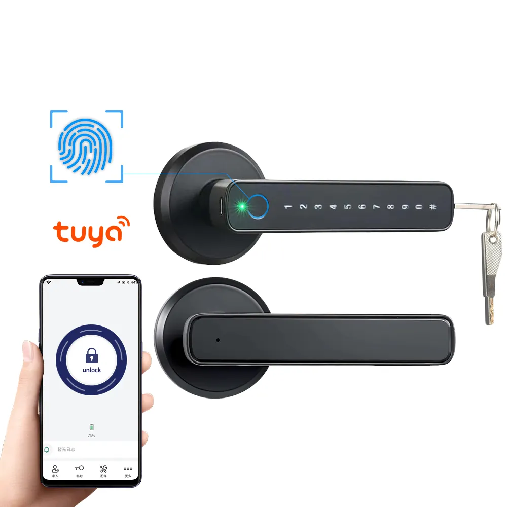 Wifi App Home Cerradura Inteligente Scanner d'empreintes digitales biométrique Poignée de porte Tuya Serrures intelligentes pour porte d'entrée Wi-Fi Zigbee