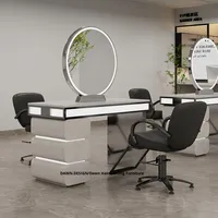 Miroir de salon de coiffure en acier inoxydable avec armoire intégrée, design moderne à LED, table de chaise simple/double face pour la coupe de cheveux, tendance