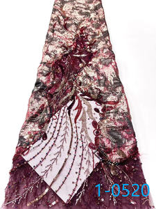 Tissu en dentelle diamantée à succès, vente en gros d'usine, prix abordable, nouvelle tendance, tissu en dentelle brodé floral avec perles pour robes féminines - Product Image 5