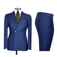 Costume de cérémonie 2 pièces bleu paon pour homme, revers châle, boutons dorés, coupe ajustée, pour marié, smoking de mariage, infroissable et respirant pour occasions formelles