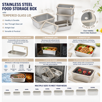 Nouvelle conception, boîte à lunch en acier inoxydable 304, couvercle en verre, anti-fuite, chauffage possible, qualité alimentaire, boîte scellée pour micro-ondes