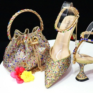 Ensemble de chaussures italiennes à talons hauts et sac pour femmes africaines, chaussures et sac à main de <span class=keywords><strong>luxe</strong></span> pour femmes, mode 2023 - Product Image 4