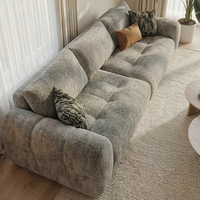 Canapé nuage monoplace en velours chenille crème français avec structure en bois, mousse haute densité, pour salon, appartement, location, style vintage