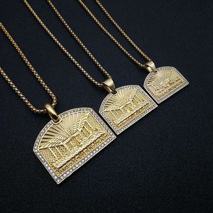 yunnique Hip Hop <b>Titanium</b> Steel Gold Plated Diamond Pendant Necklace Men's Rectangle Pave Setting Gift Jewelry - Product Image 1