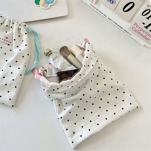 Custom Cute Ins Small Storage Bag Portable <b>Pouch</b> Recyclable Black Polka-Dot Cotton Gift Bag <b>Drawstring</b> Reusable - Product Image 6