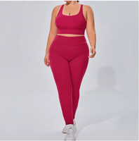 Ensemble de yoga côtelé 2 pièces pour femmes grandes tailles : soutien-gorge de sport à col carré et leggings taille haute – Tenue de sport personnalisable avec logo