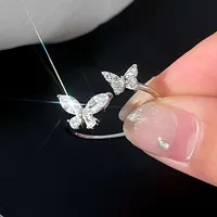 Couleur argent brillant bijoux de doigt féminin gracieux esthétique papillon bague d'ouverture zircone accessoires de fiançailles à la mode