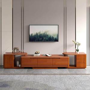 Meuble <span class=keywords><strong>TV</strong></span> moderne réglable en bois massif avec armoire <span class=keywords><strong>de</strong></span> rangement, écologique, pour petit salon - Product Image 5