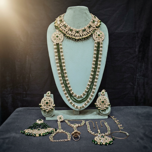 Traditional Heavy Rose Gold Bridal Accessories <b>Set</b> Red Crystal Choker Long Haram Necklace <b>Set</b> with Gemstone Drops - Product Image 2