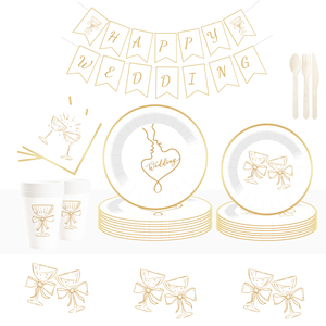 Juego de vajilla desechable para fiesta de bodas DAMAI, platos de papel iridiscentes con diseño dorado para despedida de soltera, suministros para 8 personas - Product Image 1