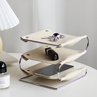 Fournitures de travail organisateur de bureau personnalisé à 3 niveaux accessoires de bureau faits à la main organisateur de bureau en cuir Table en cuir