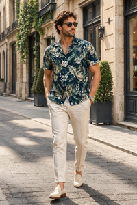 Camisa de Playa Personalizada para Hombre con Estampado Tropical Digital, Manga Corta, Cuello Regular, Ropa Cómoda para Vacaciones de Verano - Product Image 4