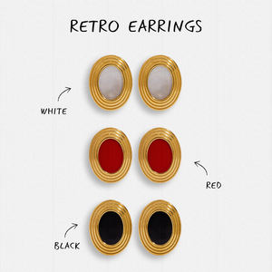 J & D ريترو أنيقة الفولاذ المقاوم للصدأ أزياء خمر نمط بيضاوي أسود أحمر أبيض قذيفة أقراط الخيوط - Product Image 2