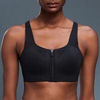 Soutien-gorge de sport simple pour femme, grande taille, avec fermeture éclair avant, dos en Y réglable, perforé, respirant, maintien élevé, pour l'entraînement et la course à pied, pour adultes