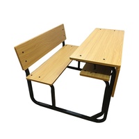 Bureau d'école double en bois avec banc, mobilier scolaire pour 2 personnes, idéal pour les classes primaires et secondaires