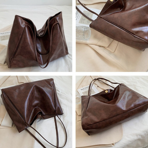 Sacs à main vintage pour femmes en <span class=keywords><strong>cuir</strong></span> PU <span class=keywords><strong>souple</strong></span>, sacs à main décontractés pour femmes de <span class=keywords><strong>grande</strong></span> capacité, sacs à main simples de couleur unie pour femmes - Product Image 4