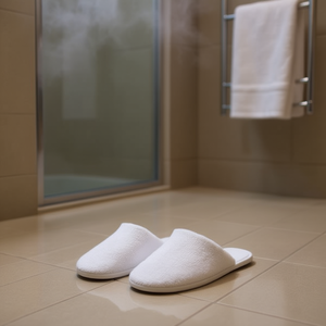 Chaussons en tissu éponge blanc, produits de bain - Product Image 2