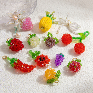 Pendentif en verre fait main, accessoires de bijoux DIY, breloques thème fruits (raisins, ananas, fraises), en acier inoxydable, cadeau unisexe - Product Image 1
