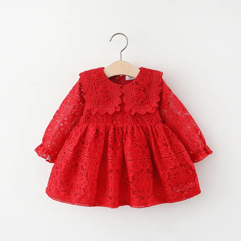 2022春レース赤小さな赤ちゃん女の子ドレスレース韓国長袖プリンセス卸売子供服