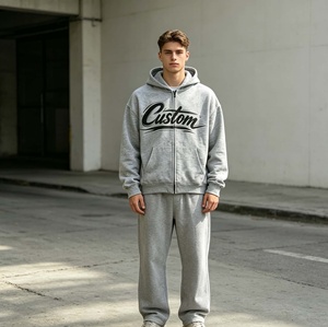Ensemble de survêtement à capuche pour homme, sweat-shirt zippé, coupe ample, coton, streetwear décontracté, tenue de jogging d'automne avec logo imprimé sur le devant - Product Image 4