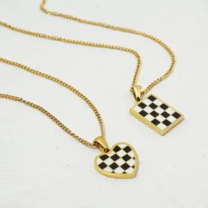INS hot sale mosaic pendant couple necklace custom stainless steel 18K PVD gold plated enamel charms necklaces jewelry low MOQ