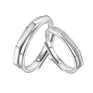 Anelli Geometrici <span class=keywords><strong>in</strong></span> Argento Sterling S925 Elettroplaccati Stile Möbius per Coppie, Anelli Aperti Abbinati Minimalisti per Uomo e Donna, Regalo di San Valentino - Product Image 5
