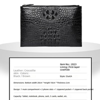 Pochette Homme en Cuir Véritable Motif Croco, Sac à Main Décontracté pour Affaires, Portefeuille Zippé à Dragonne pour Documents