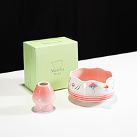 Ensemble de cérémonie du matcha avec outils, motif dégradé de fleurs de cerisier, boîte cadeau en céramique Sakura, bol à matcha avec bec verseur