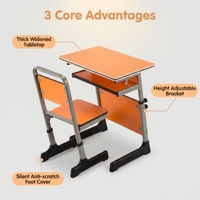 Conjunto de Mesa y Silla de Estudio para Niños de Plástico Moderno, Altura Ajustable, Superficie de Escritorio Extra Ancha, Almohadillas Antideslizantes para el Suelo, para Clases Particulares