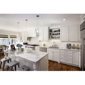 Cuisine moderne européenne de luxe en bois massif blanc avec îlot central - Product Image 1