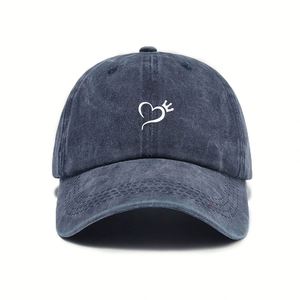 Unisex Distressed Cotton Baseball <b>Cap</b> New Washed Love Embroidered Animal Print Street Style Sporty Dobby Design <b>Flat</b> Common - Product Image 5