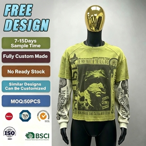 Custom <b>T</b>-<b>shirt</b> Heavyweight Cotton Oversized <b>Long</b> Sleeve Double Layer Patch Detail Streetwear Tee Wholesale Apparel <b>Men</b> <b>T</b> <b>Shirt</b> - Product Image 1